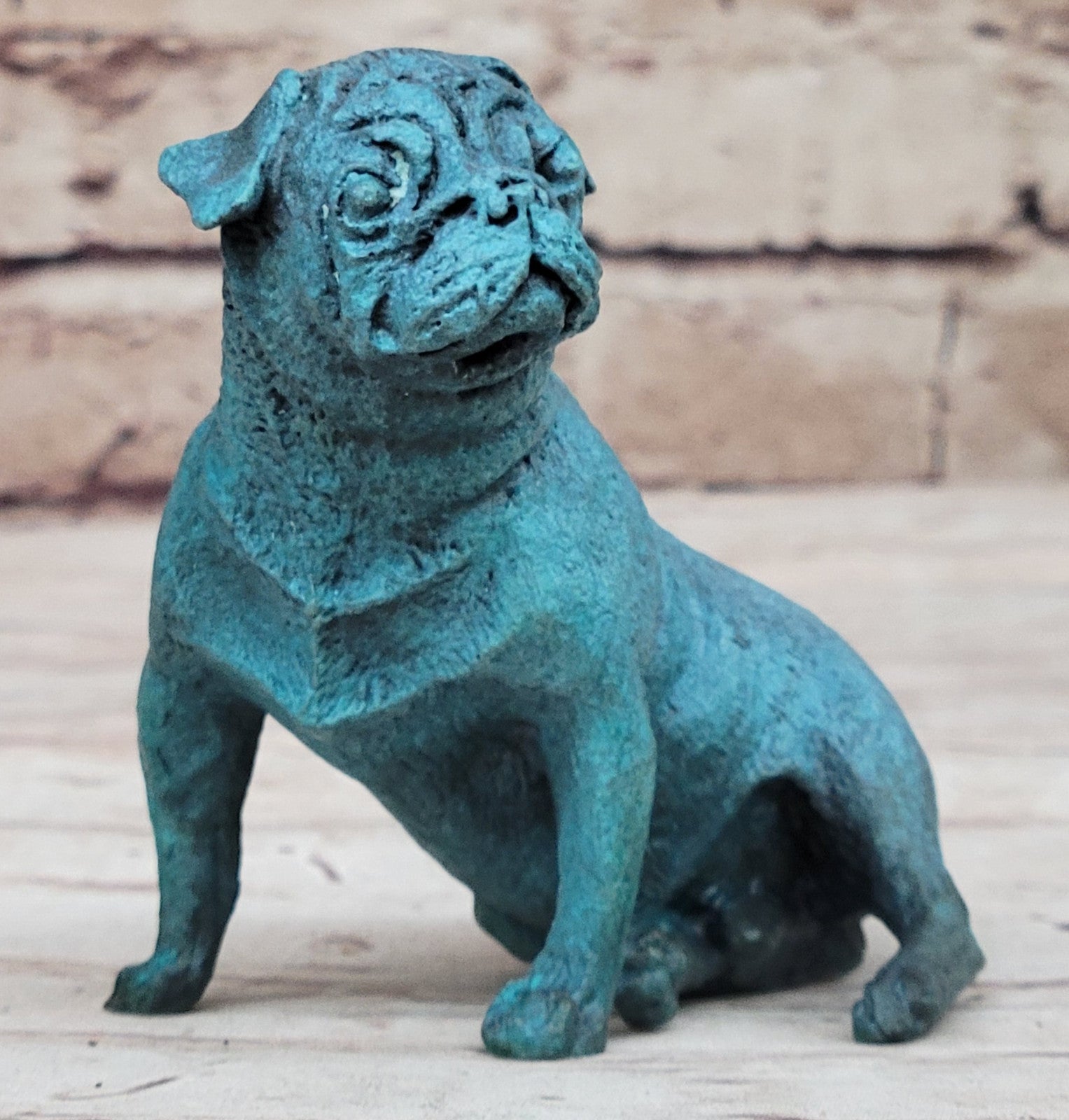 Signed Real Miniature Austria Pug Dog Animal Bronze Sculpture Lost Wax Decor