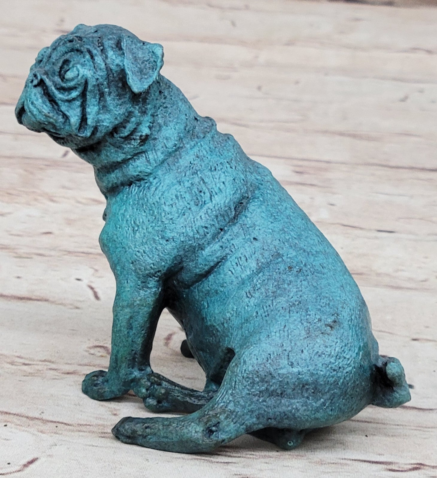 Signed Real Miniature Austria Pug Dog Animal Bronze Sculpture Lost Wax Decor