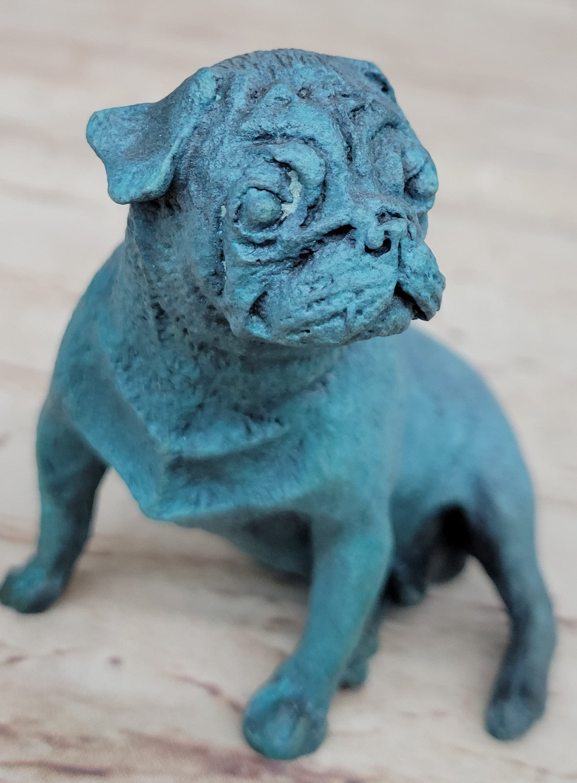 Signed Real Miniature Austria Pug Dog Animal Bronze Sculpture Lost Wax Decor