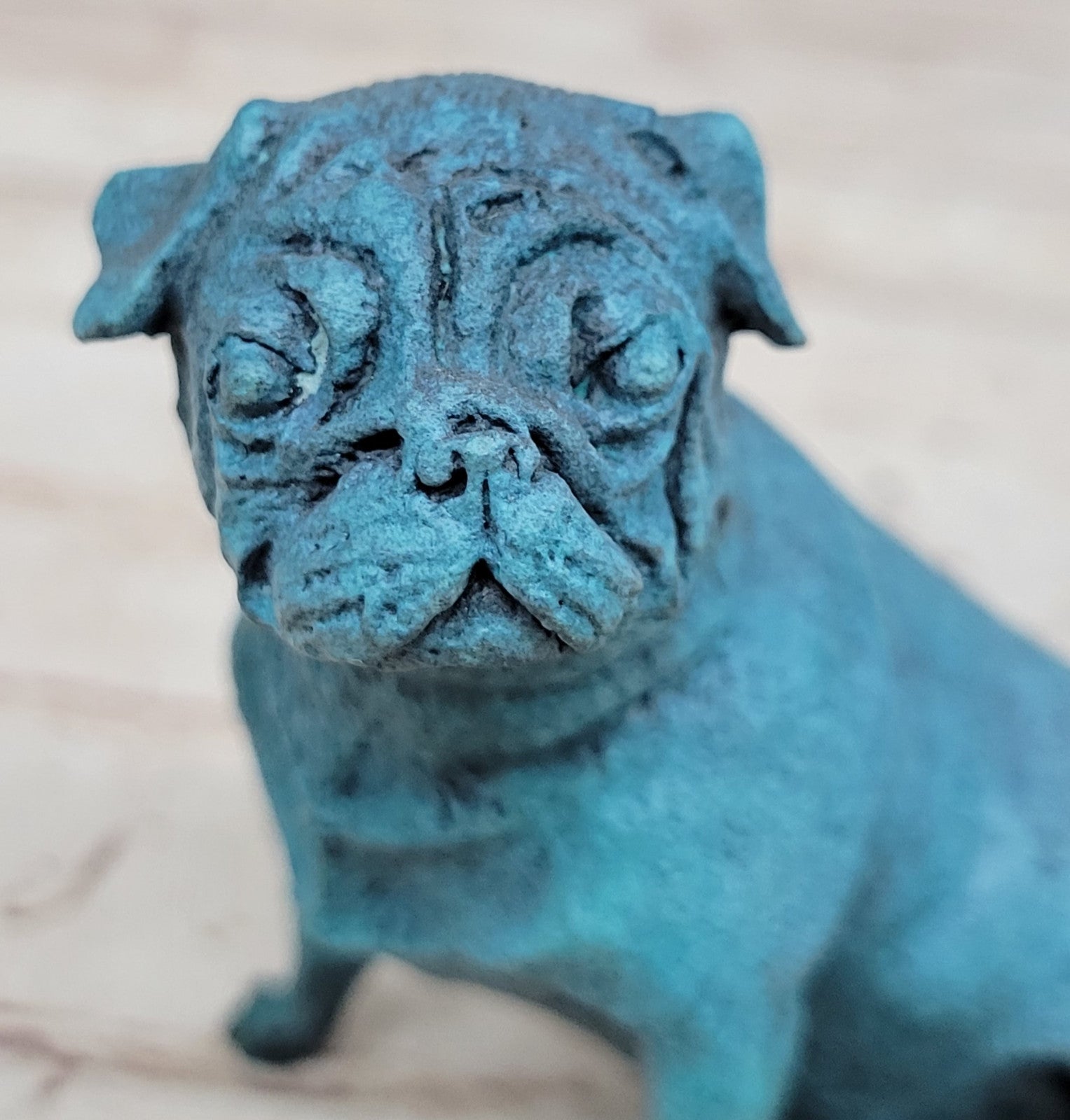 Signed Real Miniature Austria Pug Dog Animal Bronze Sculpture Lost Wax Decor