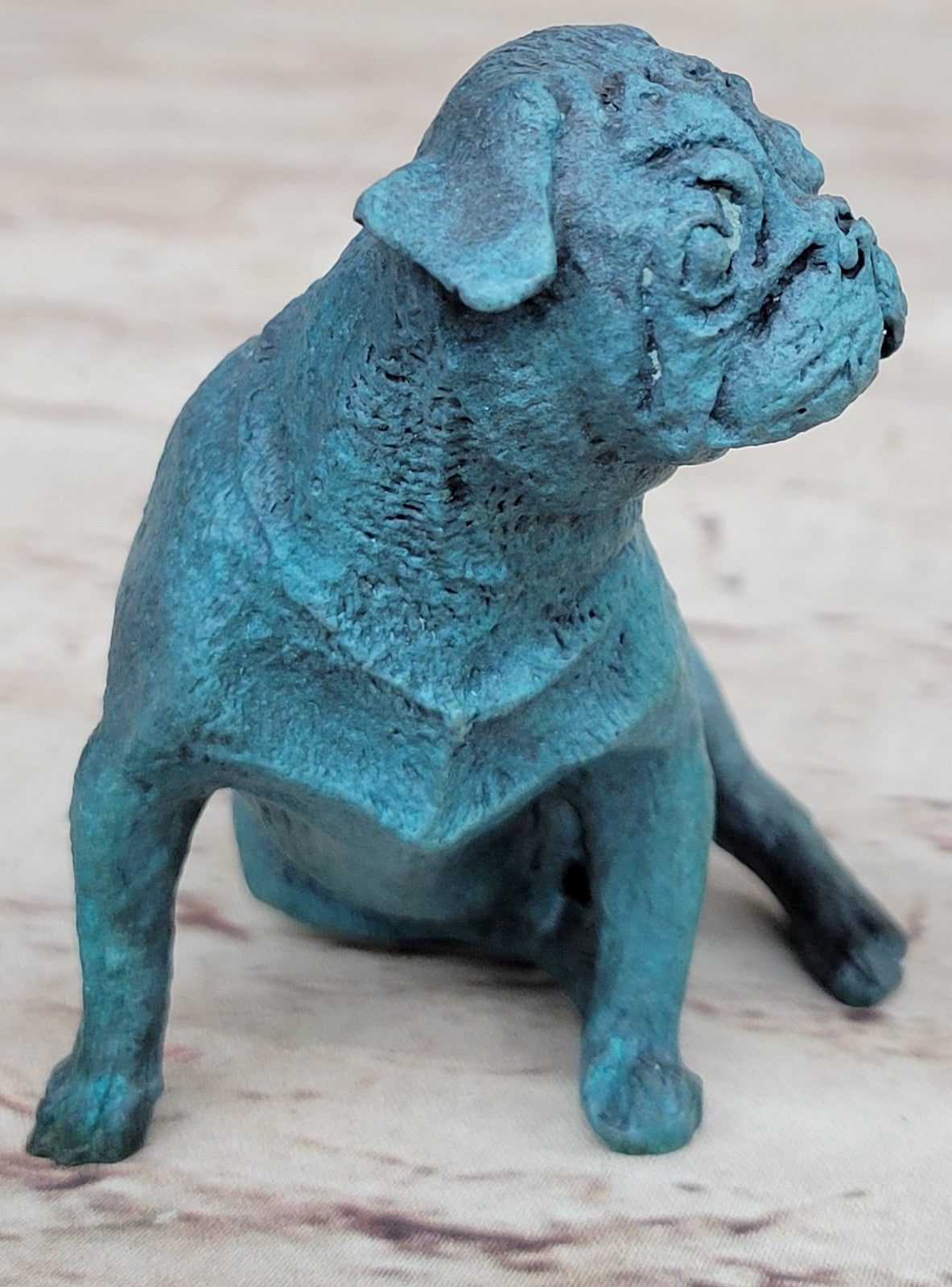 Signed Real Miniature Austria Pug Dog Animal Bronze Sculpture Lost Wax Decor