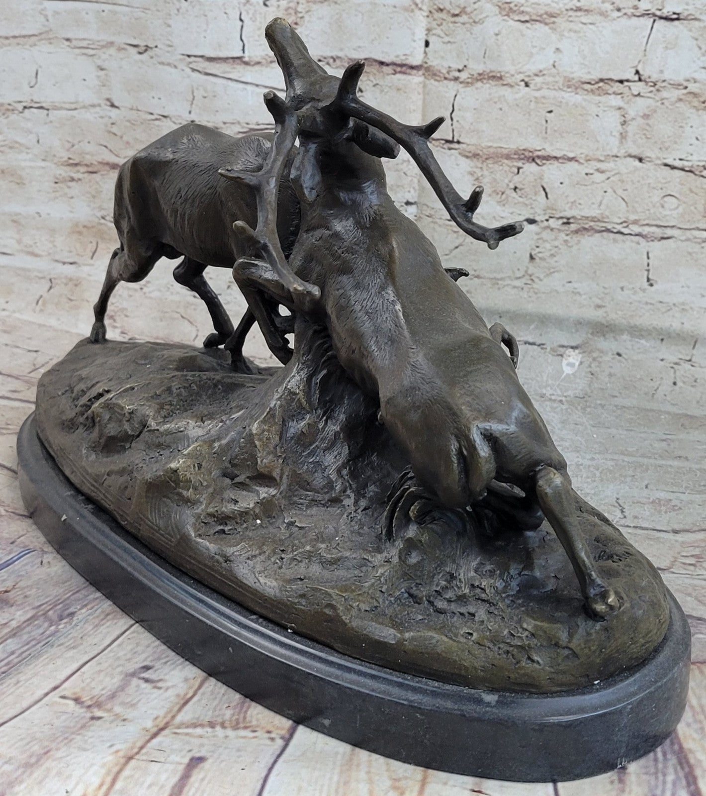 Art Deco Signed Original Two Elks Hot Cast Bronze Sculpture Lost Wax Deal  Sale