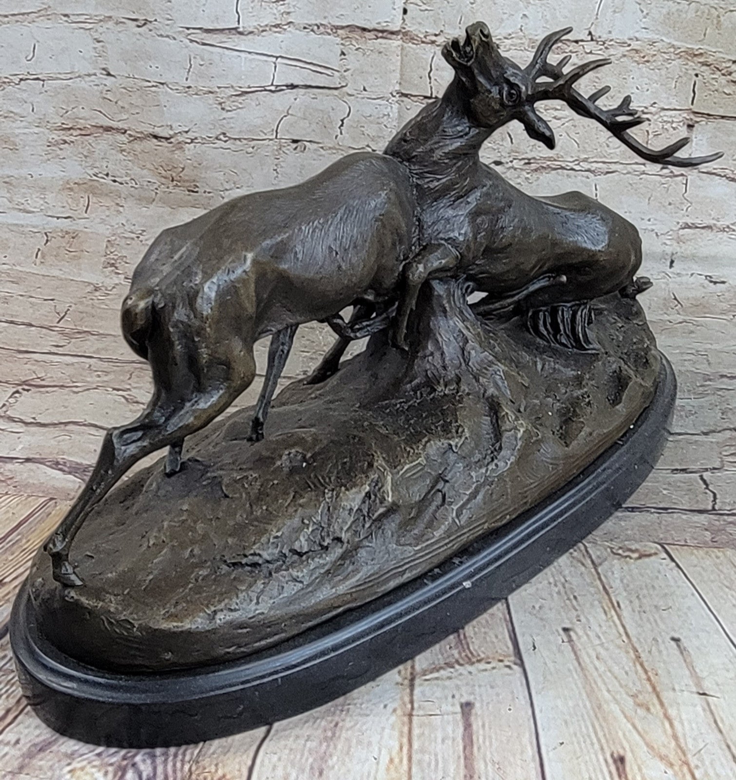 Art Deco Signed Original Two Elks Hot Cast Bronze Sculpture Lost Wax Deal  Sale