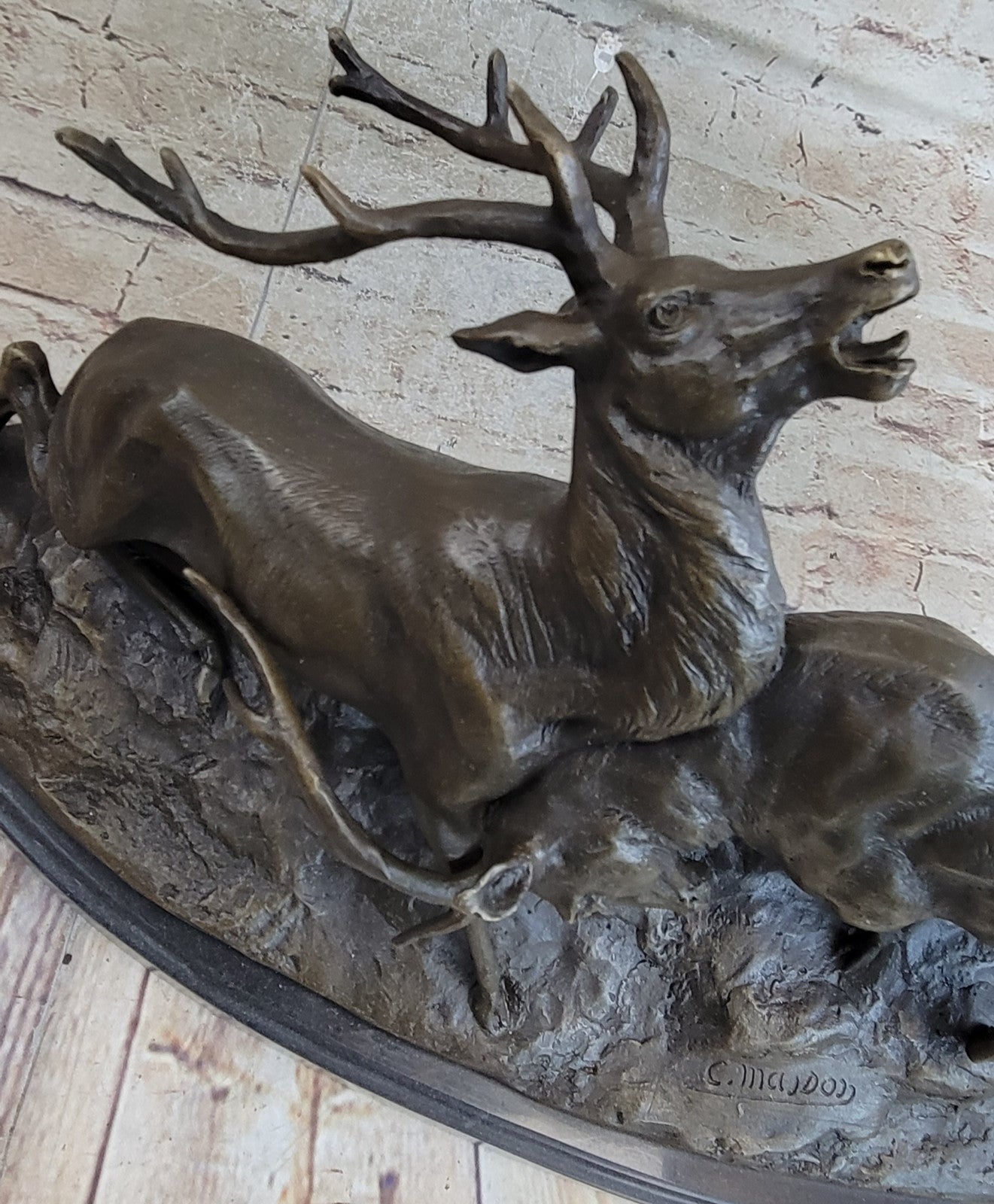 Art Deco Signed Original Two Elks Hot Cast Bronze Sculpture Lost Wax Deal  Sale