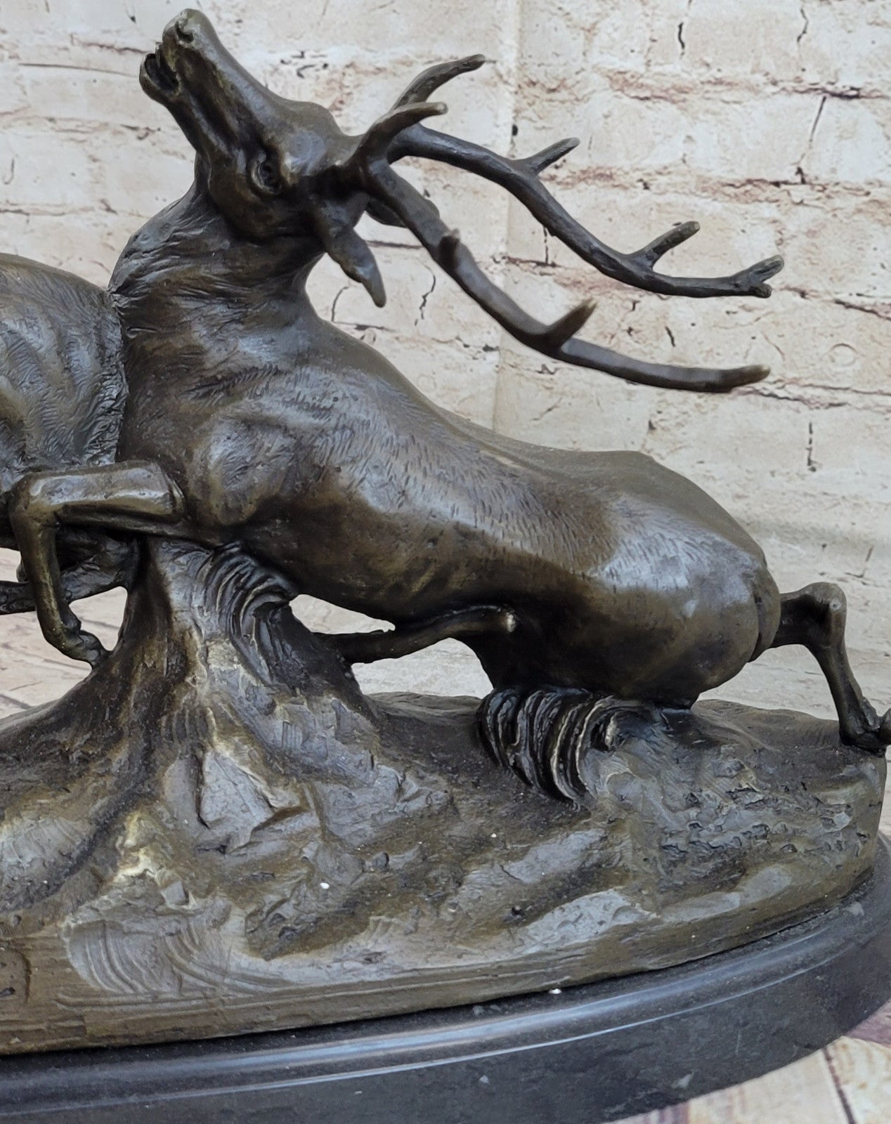 Art Deco Signed Original Two Elks Hot Cast Bronze Sculpture Lost Wax Deal  Sale