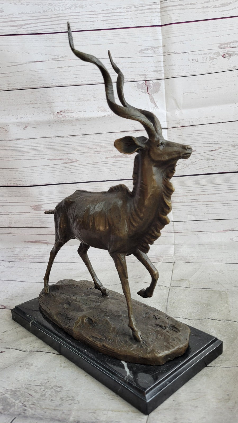 Signed Original Milo Wildlife Animal African Kudu Bronze Sculpture Statue Decor