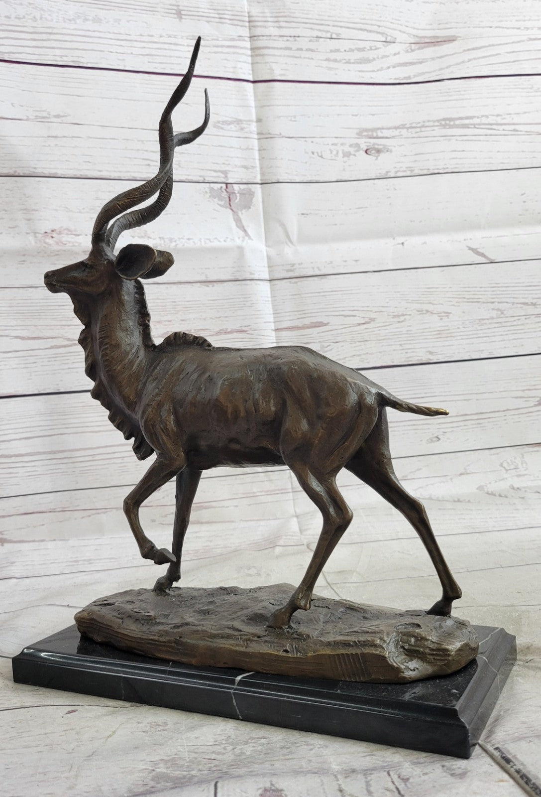 Signed Original Milo Wildlife Animal African Kudu Bronze Sculpture Statue Decor