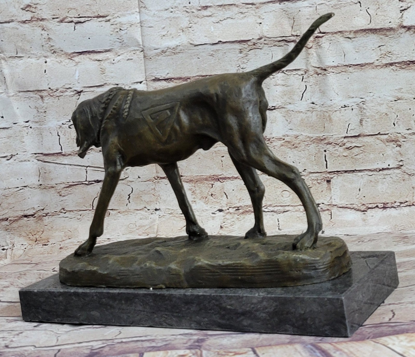 Handcrafted bronze sculpture SALE Dog Foxhound Signed Marble Base Figurine