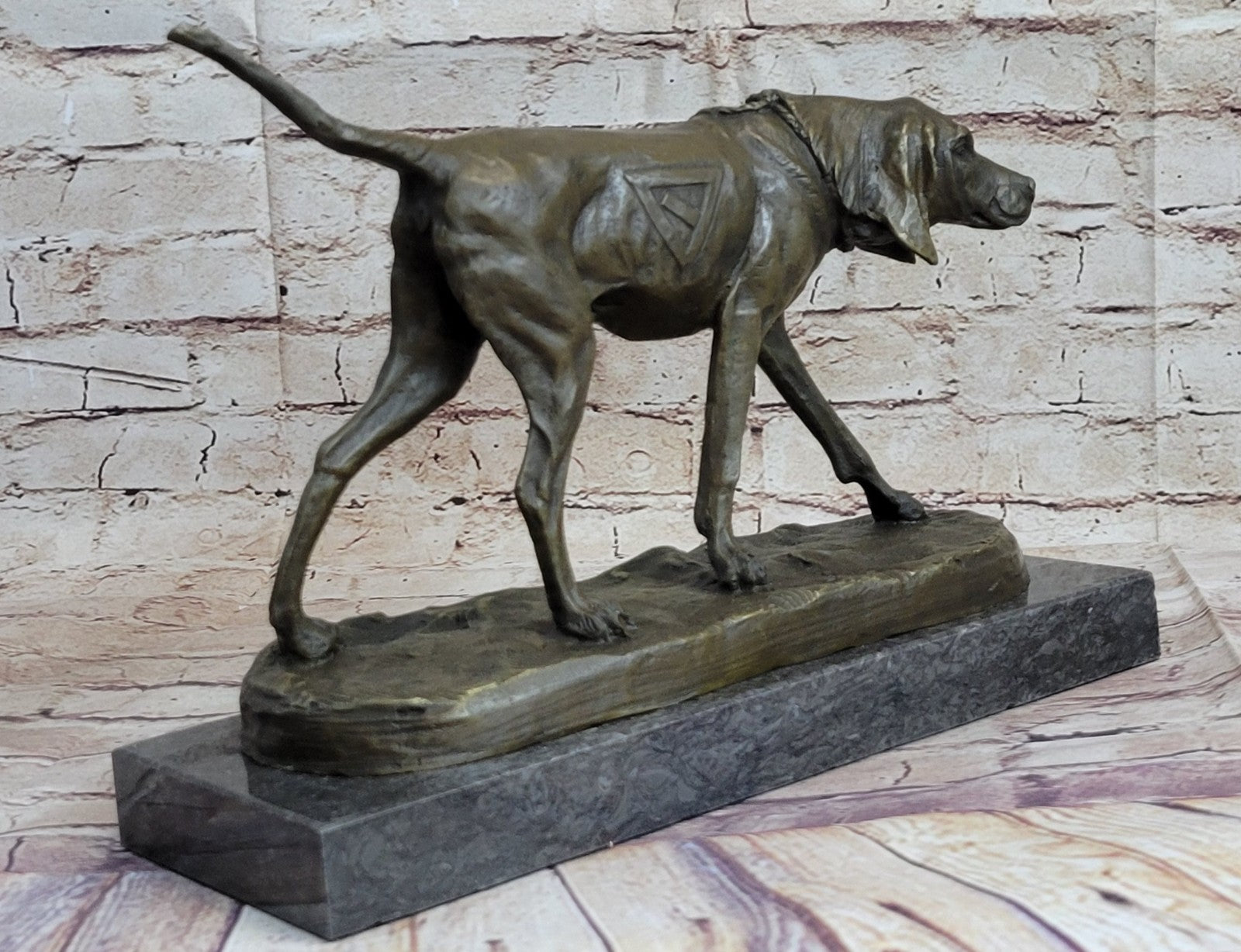 Handcrafted bronze sculpture SALE Dog Foxhound Signed Marble Base Figurine