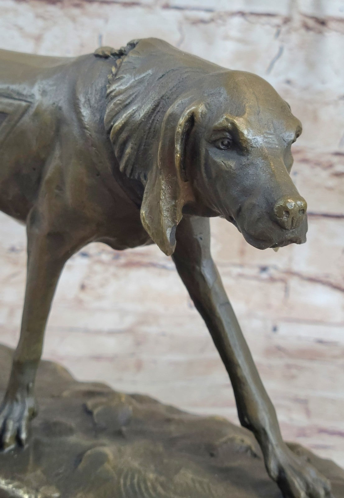 Handcrafted bronze sculpture SALE Dog Foxhound Signed Marble Base Figurine