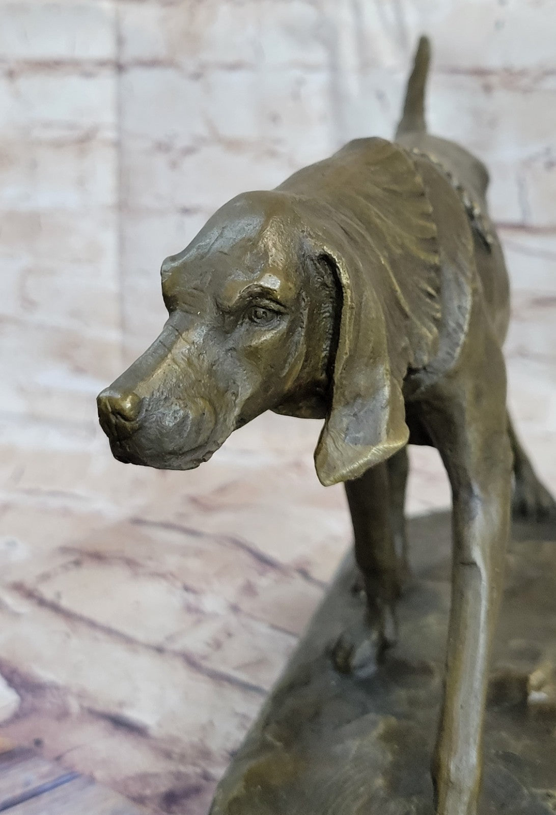 Handcrafted bronze sculpture SALE Dog Foxhound Signed Marble Base Figurine