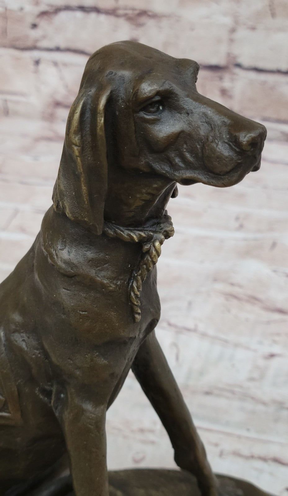 Vintage Bassett Hound Dog Figurine on Base Heavy Bronze  Made in Europe By Cail
