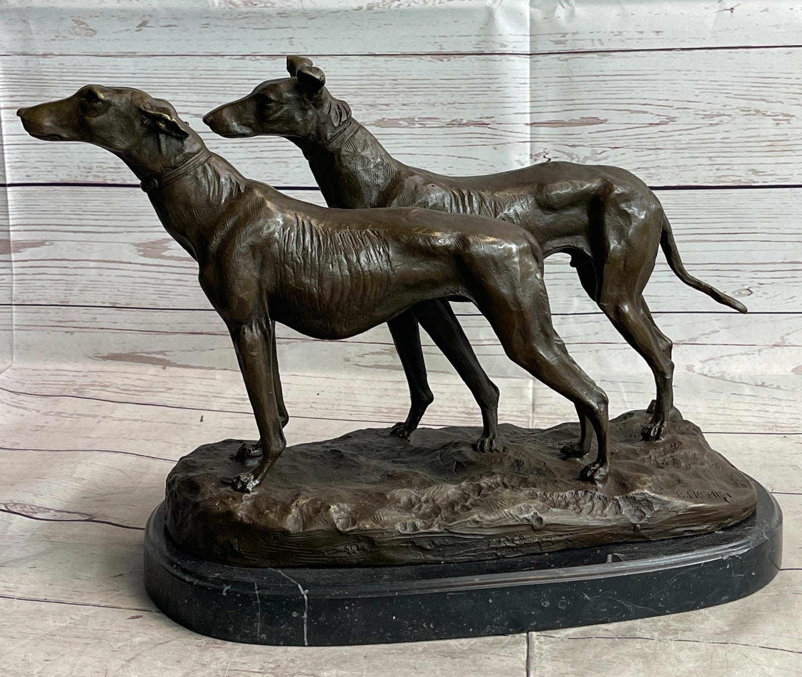 Handcrafted Detailed 2 Racing Dog Bronze Masterpiece Art Deco Figurine