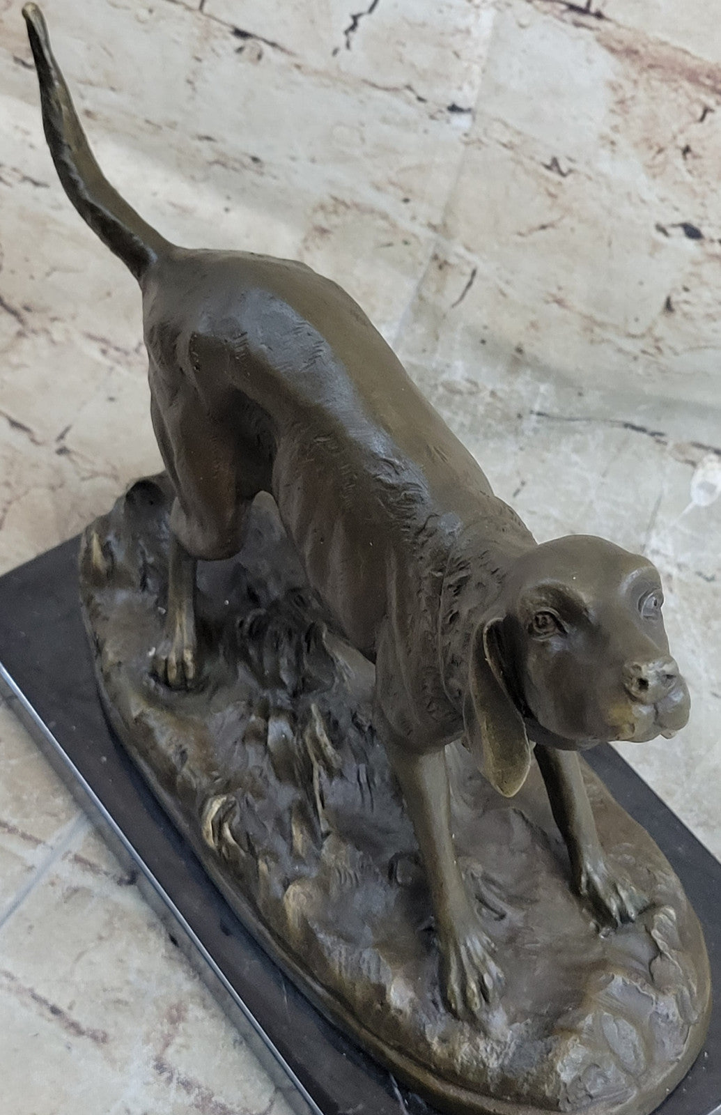 Black Yellow Labrador Retriever Hunting Water Gun Bird Dog Bronze Marble Statue