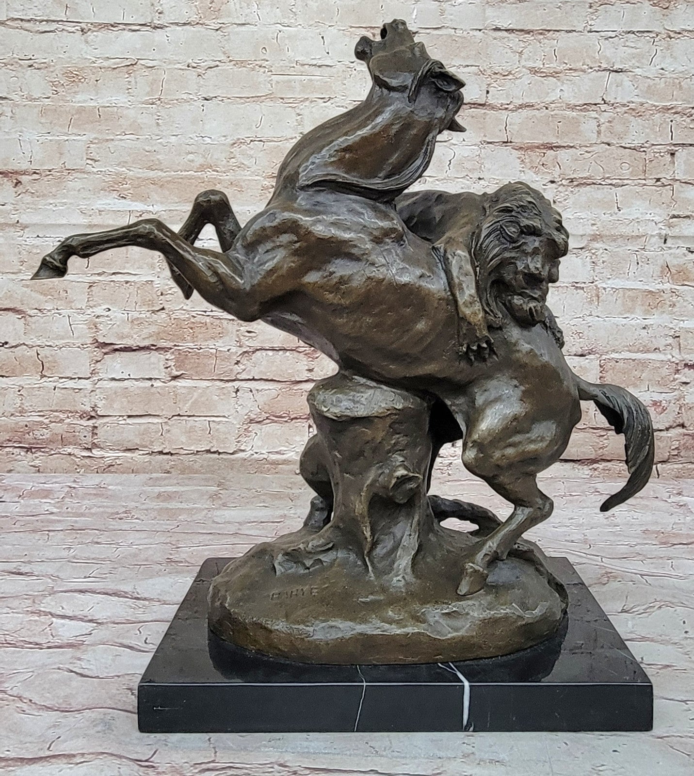 Majestic Wildlife Scene: Signed Barye Lion Attack - Solid Bronze Sculp