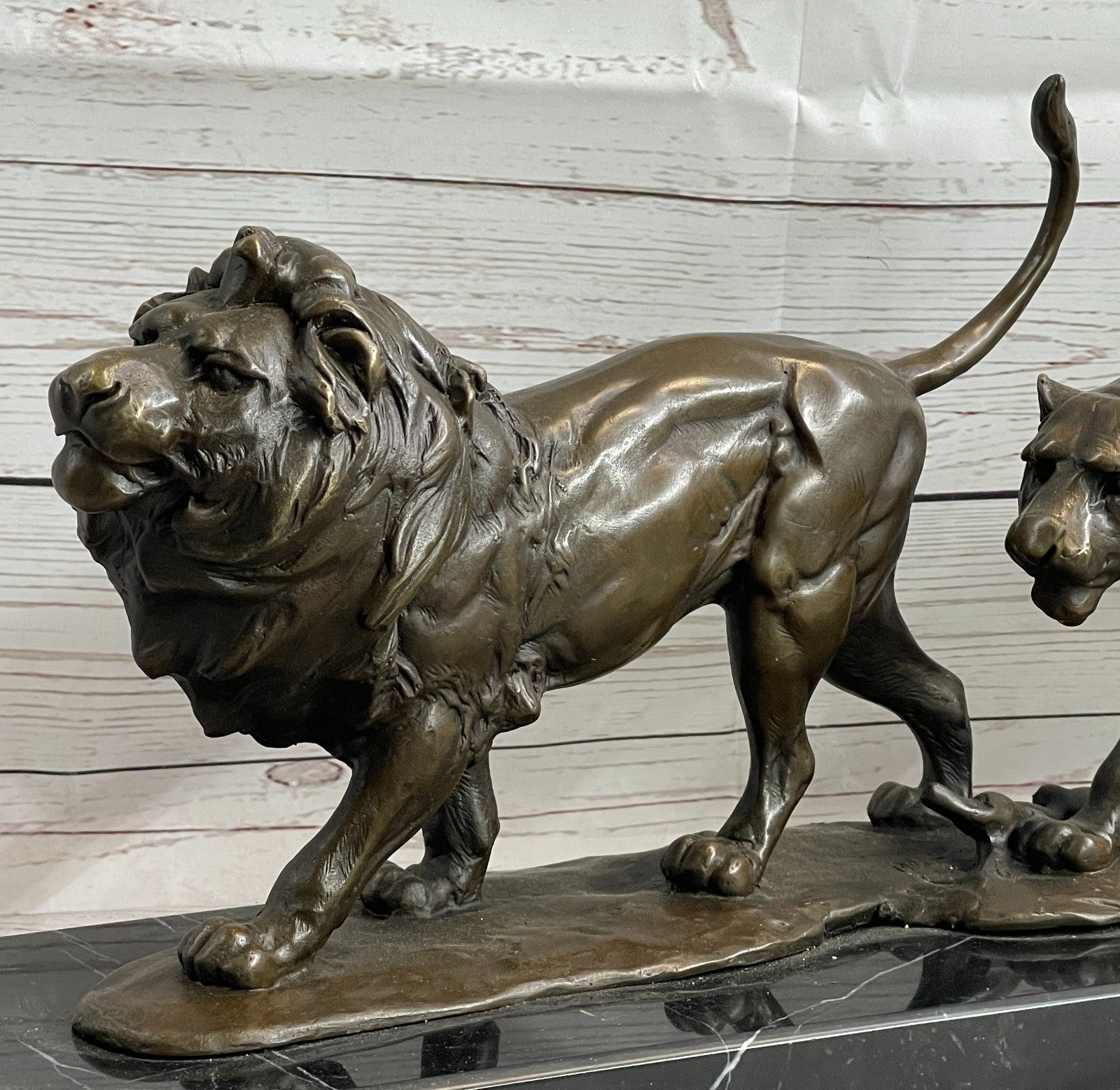 Handcrafted Detailed Pair Lion Made by Lost wax Method Massive 34 Lbs Masterpiec