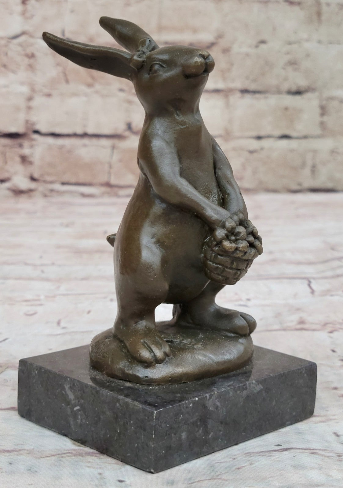 Cast Iron Bunny Rabbit Garden Statue Patio Yard Bronze Handcrafted Detailed Sale