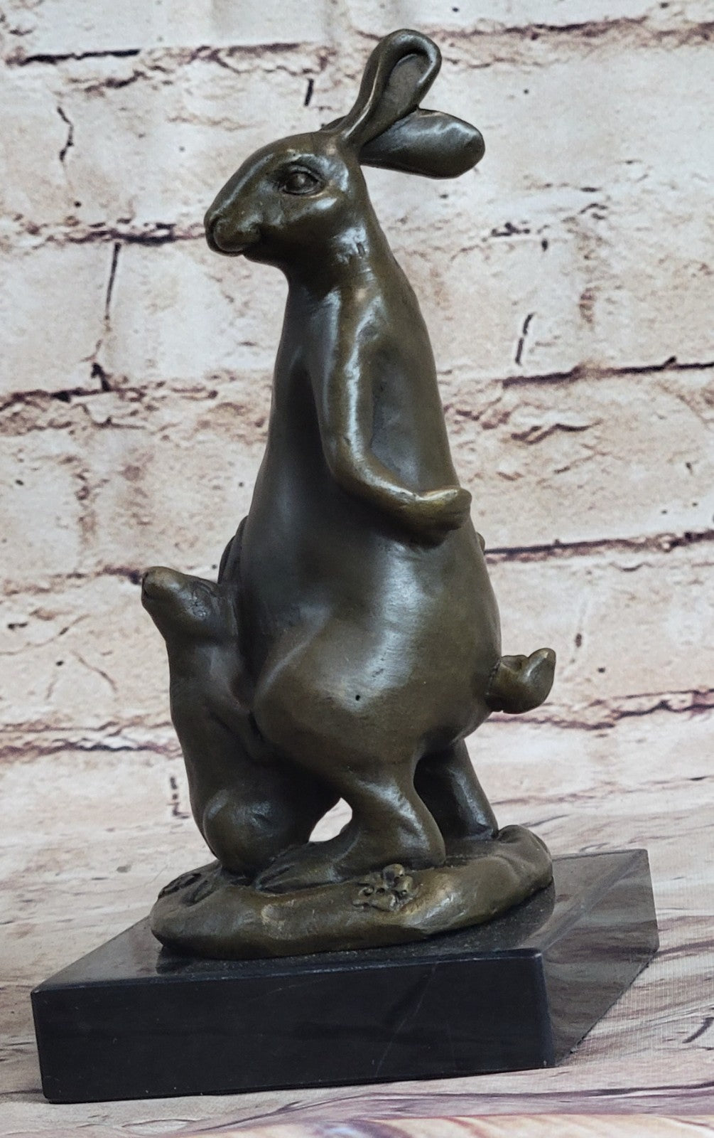 Bronze Sculpture Signed Original Milo Rabbit and Baby Girl Bronze Sculpture Stat