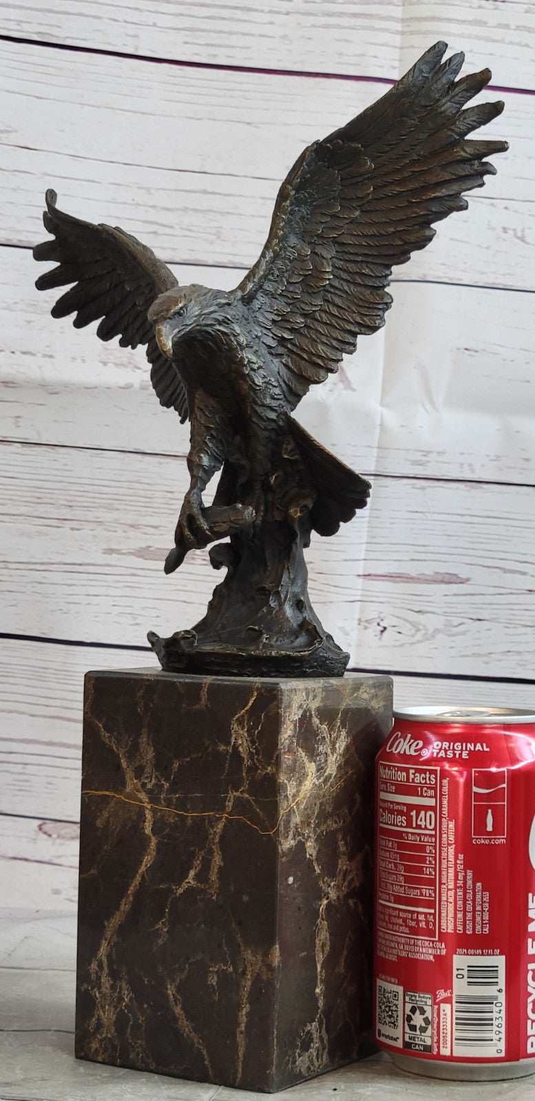 Lake Rights" Bronze Statue of Eagle on Branch with Fish Figurine Marble Base