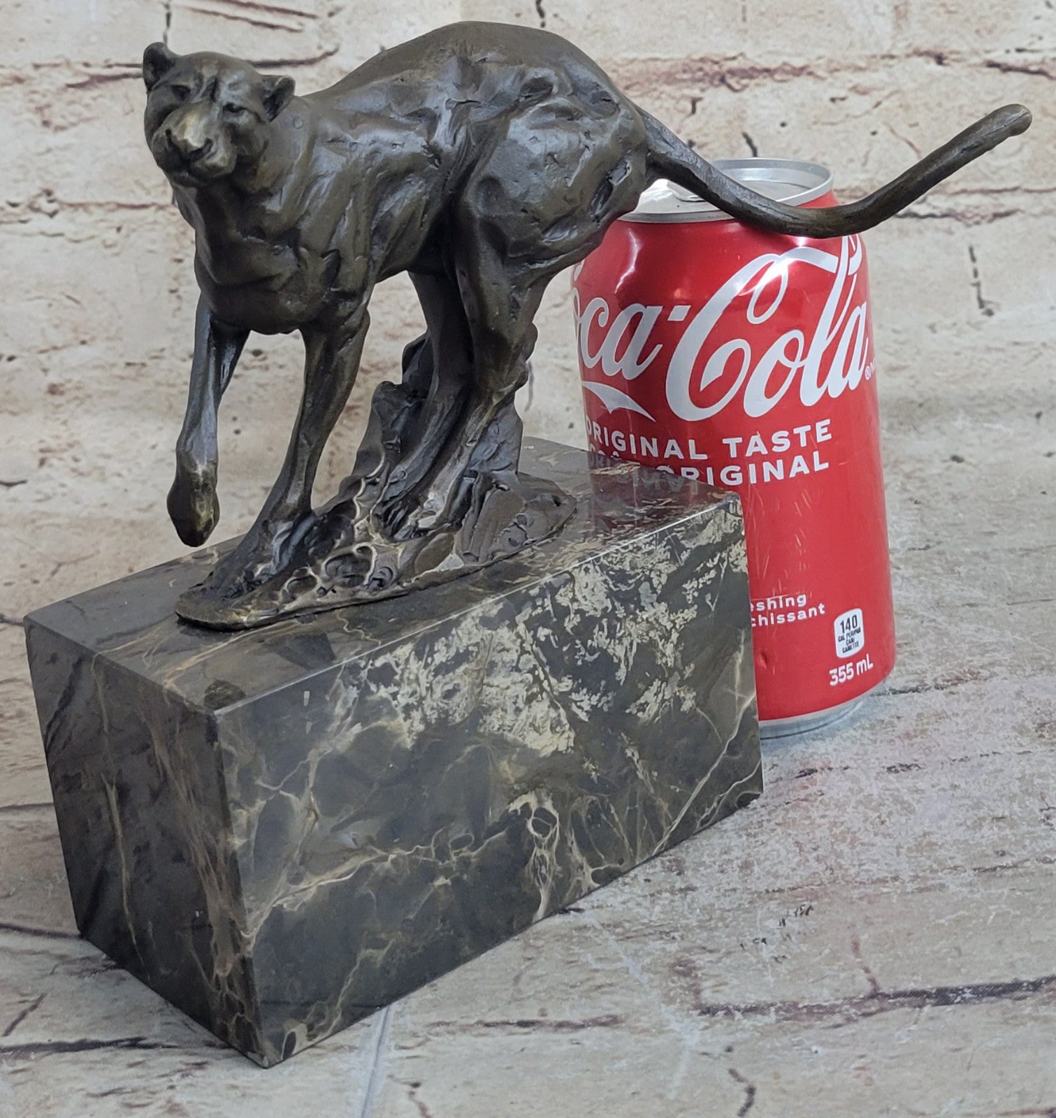 Art Deco Hand Made by Lost Wax Cougar Wildlife Animal Bronze Statue Figure