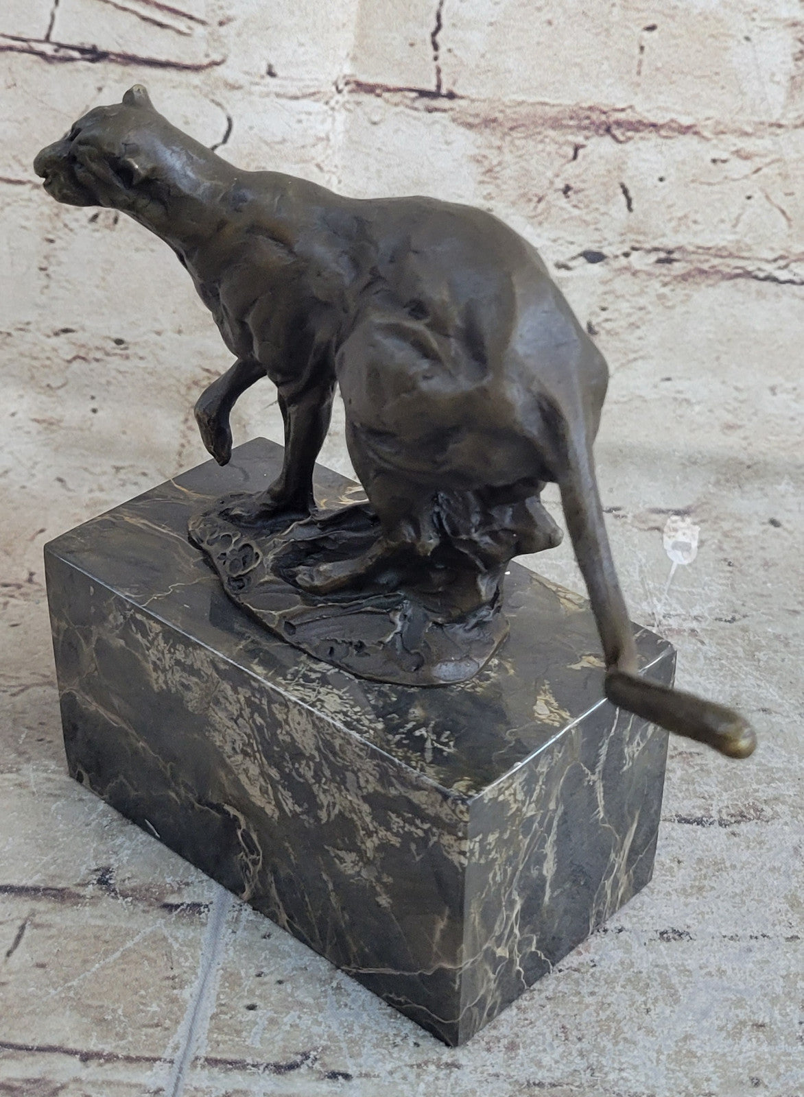 Art Deco Hand Made by Lost Wax Cougar Wildlife Animal Bronze Statue Figure