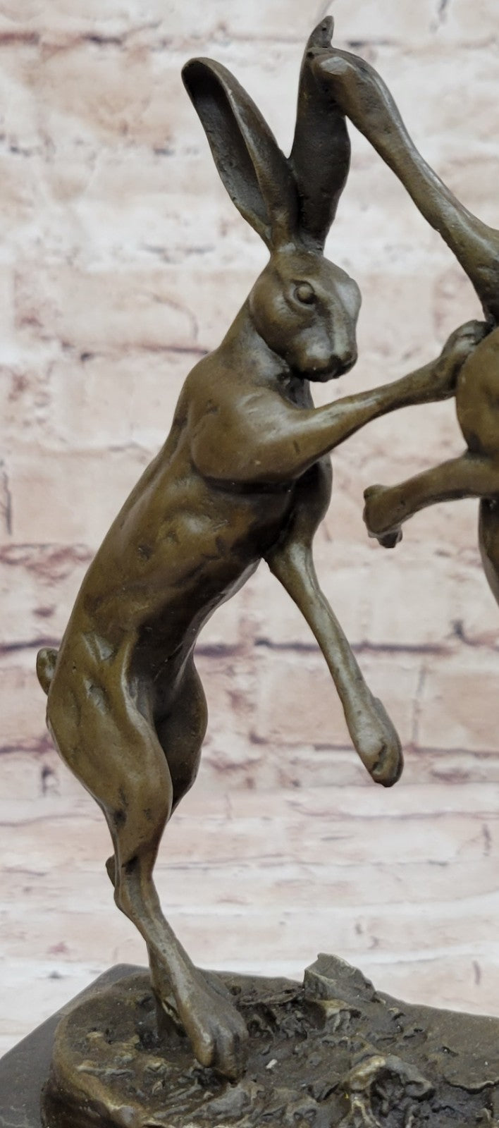 Art Deco Championship between Two Hare Bronze Sculpture Marble Statue Figurine