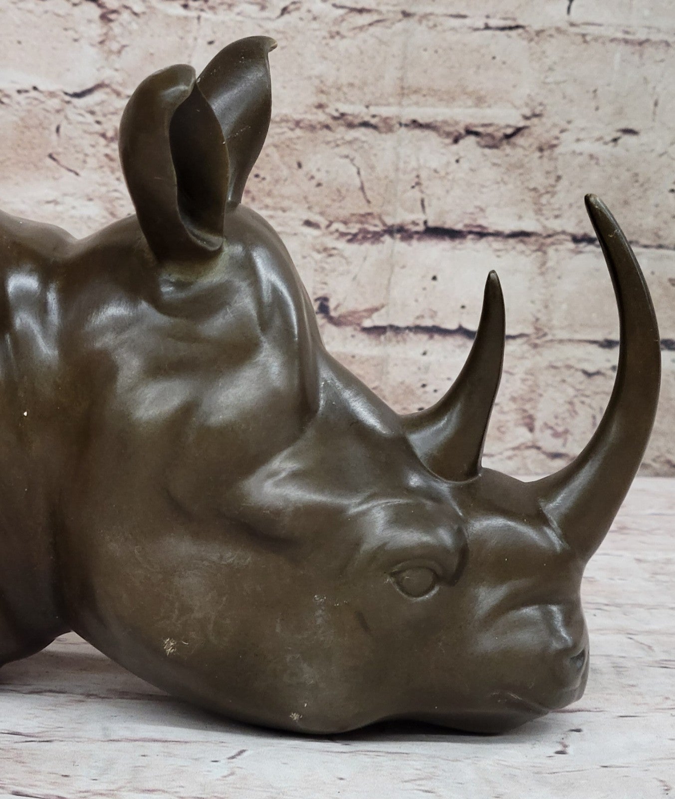 Rhinoceros Figurine Hand Carved Animal Sculpture Bronze Statue Wild Horn