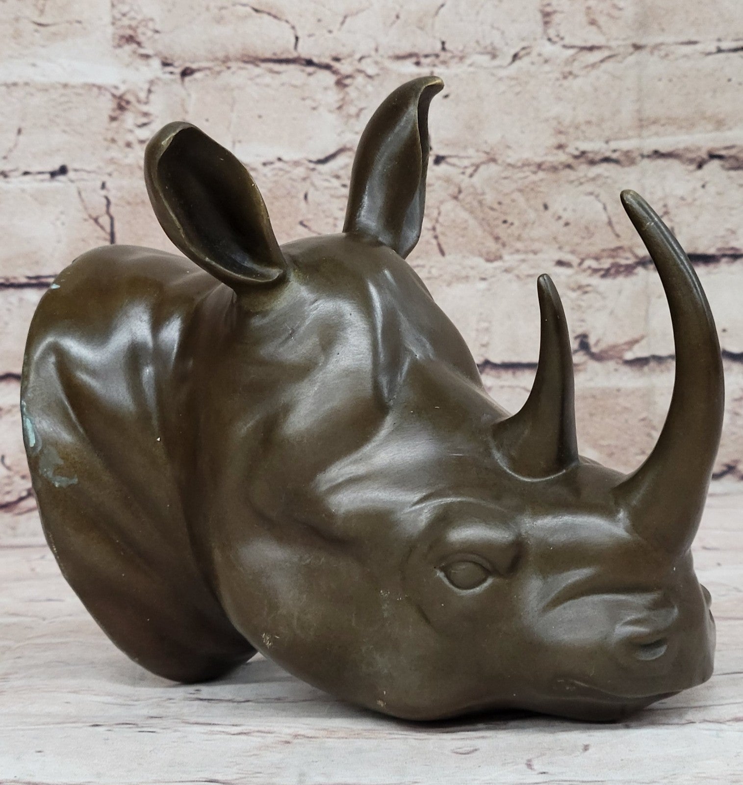 Rhinoceros Figurine Hand Carved Animal Sculpture Bronze Statue Wild Horn