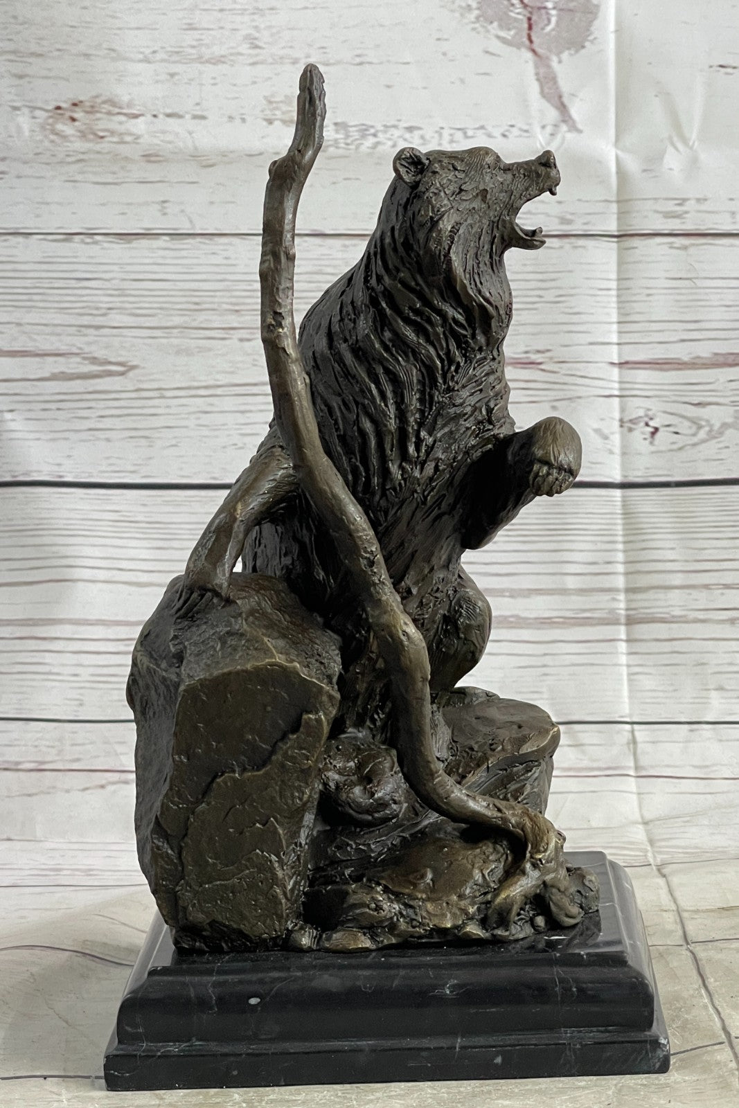 Handcrafted Detailed Wild Bear Ferocious Animal Hot Cast Bronze Sculpture Figure