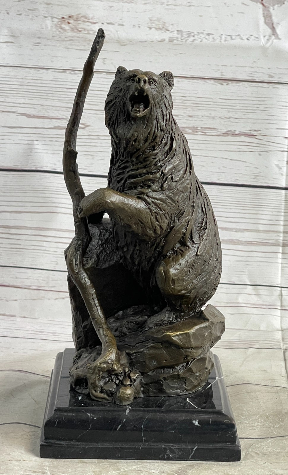 Handcrafted Detailed Wild Bear Ferocious Animal Hot Cast Bronze Sculpture Figure