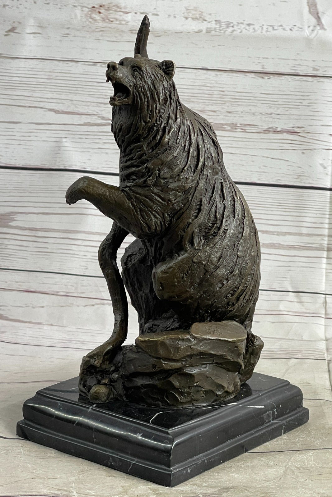 Handcrafted Detailed Wild Bear Ferocious Animal Hot Cast Bronze Sculpture Figure