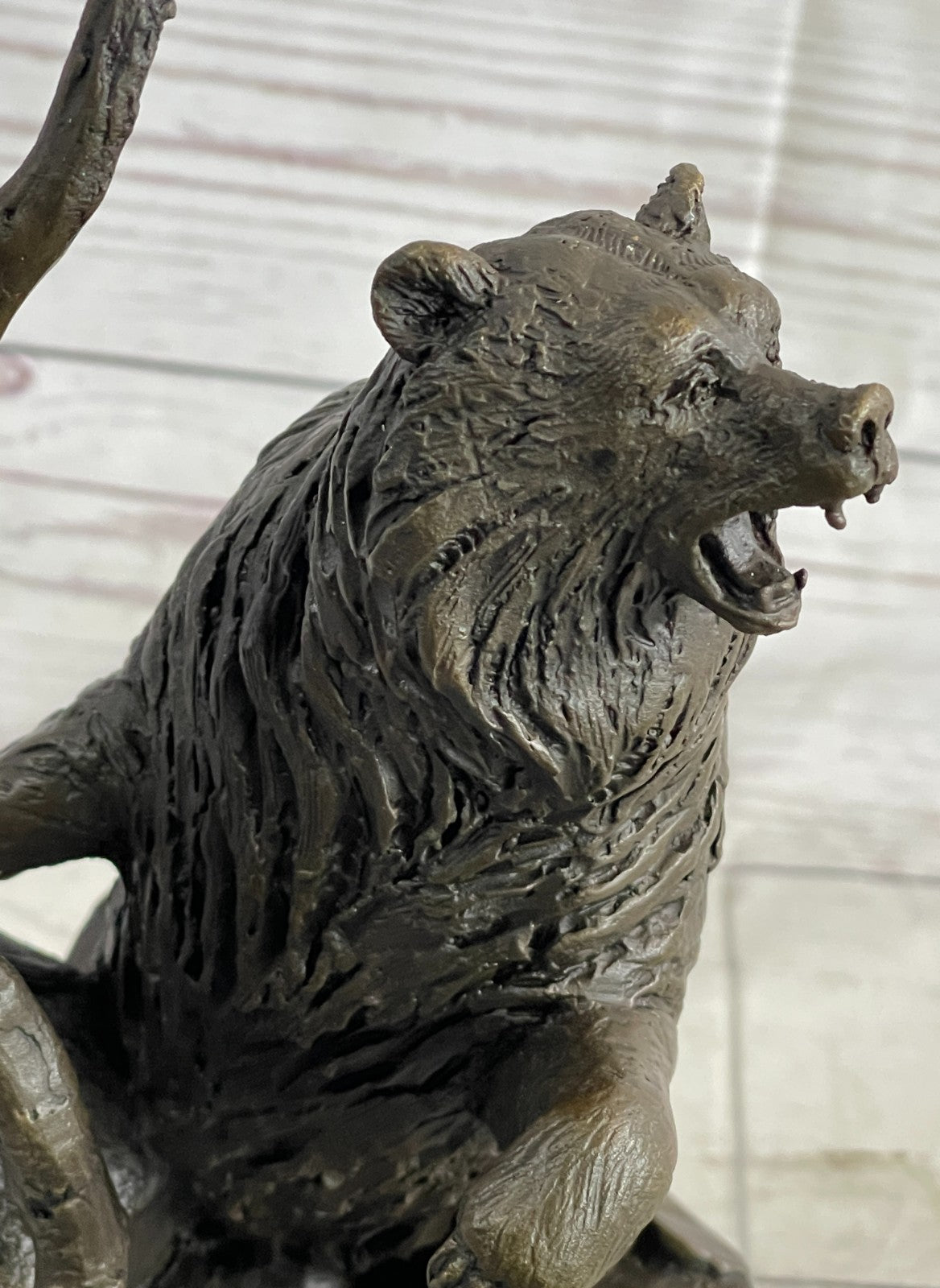 Handcrafted Detailed Wild Bear Ferocious Animal Hot Cast Bronze Sculpture Figure