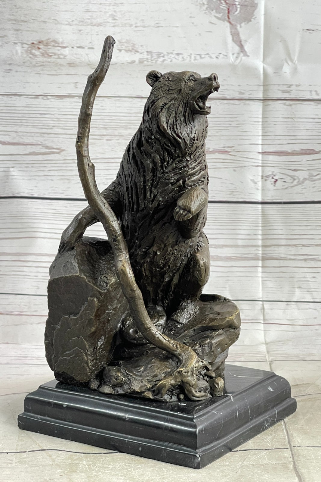 Handcrafted Detailed Wild Bear Ferocious Animal Hot Cast Bronze Sculpture Figure