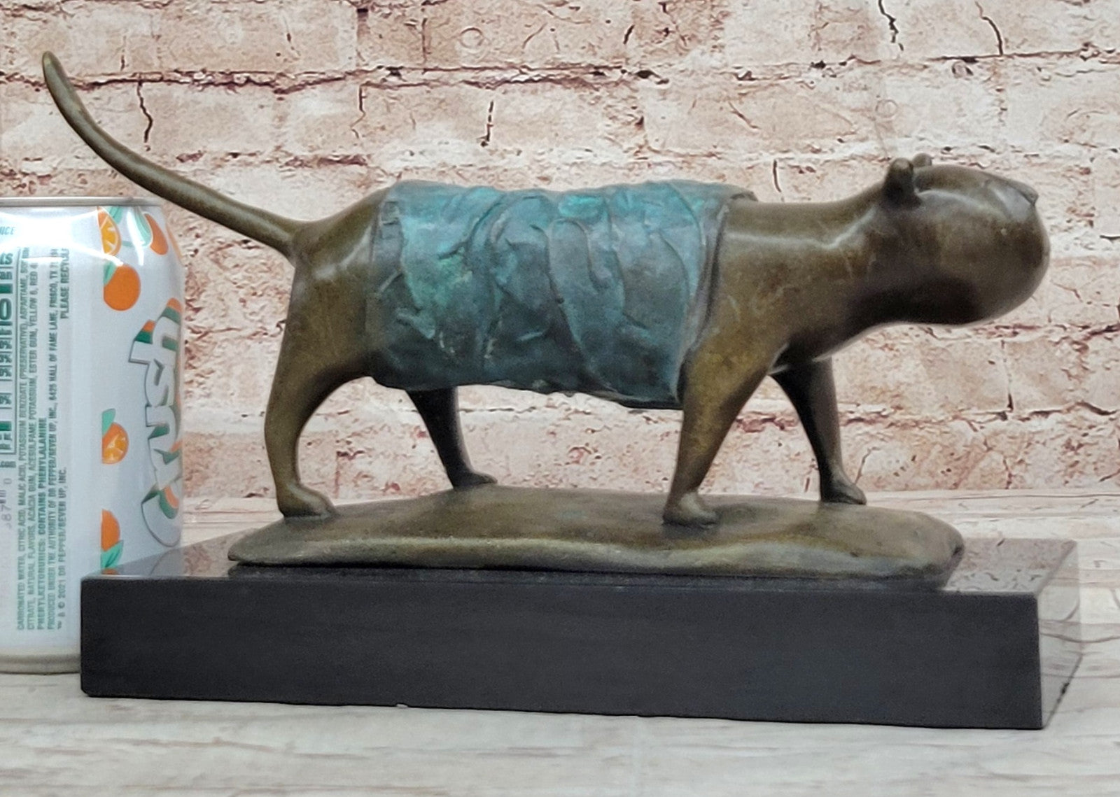 Botero Inspired Bronze Cat Sculpture with Exclusive Patina Finish Art