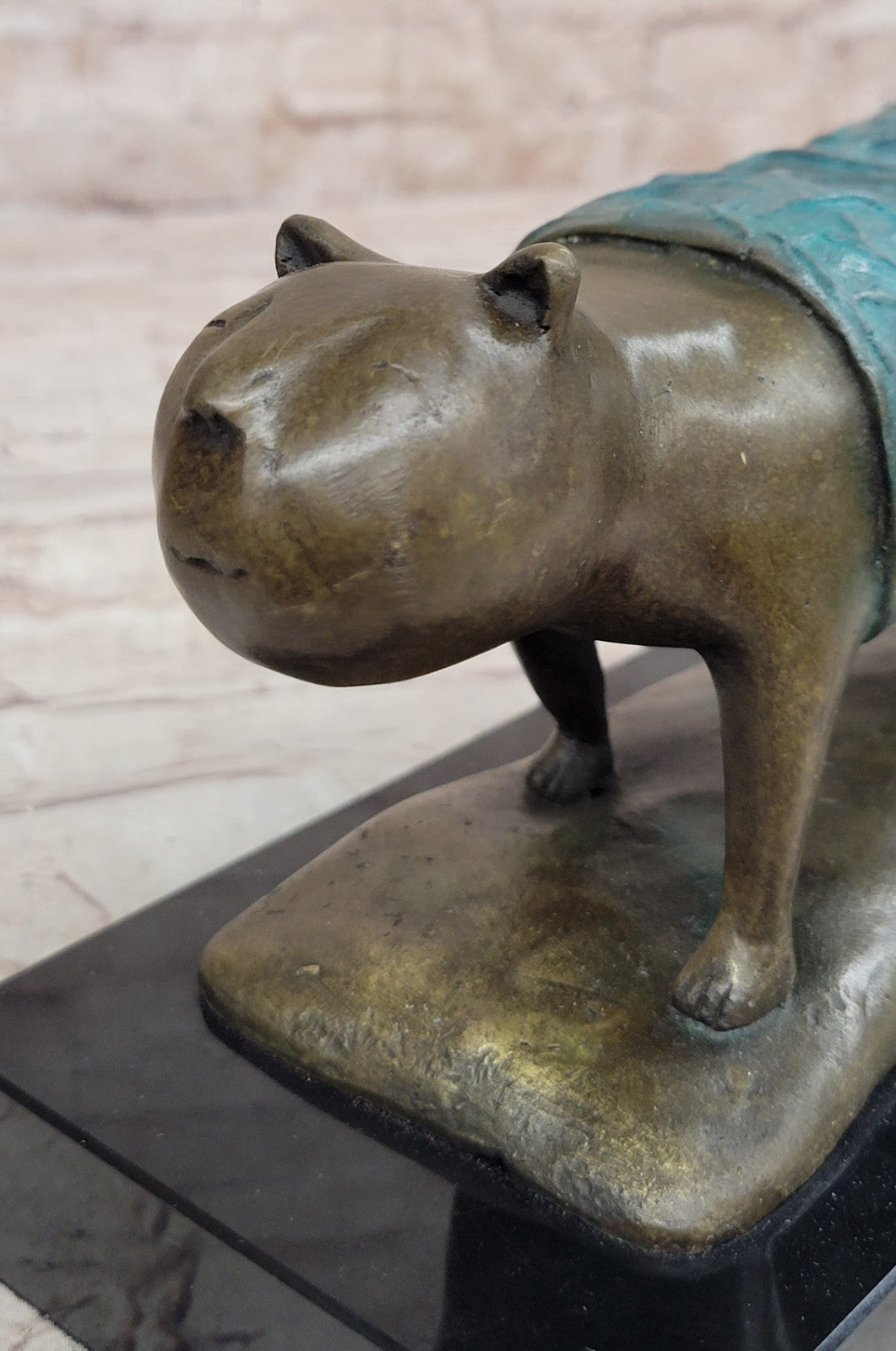 Botero Inspired Bronze Cat Sculpture with Exclusive Patina Finish Art