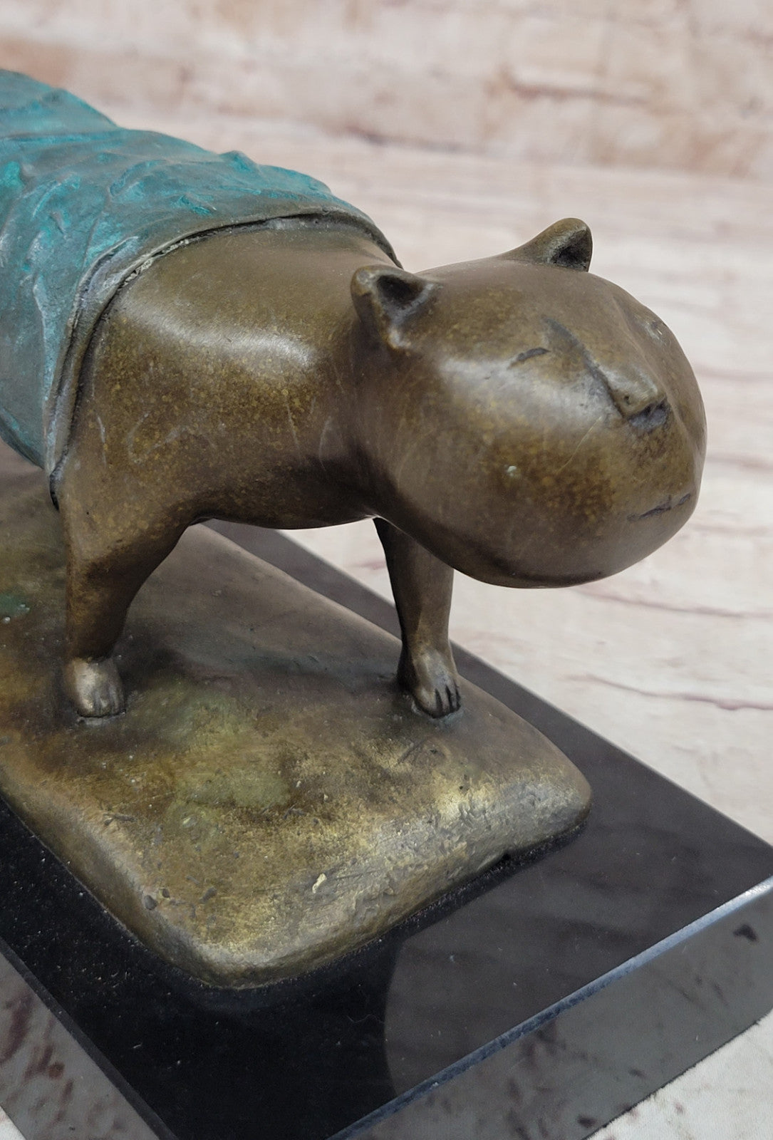 Botero Inspired Bronze Cat Sculpture with Exclusive Patina Finish Art