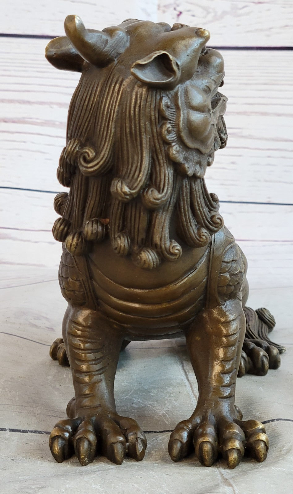 Exquisite Chinese Bronze Auspicious Lion Foo Dog Statue Signed Art