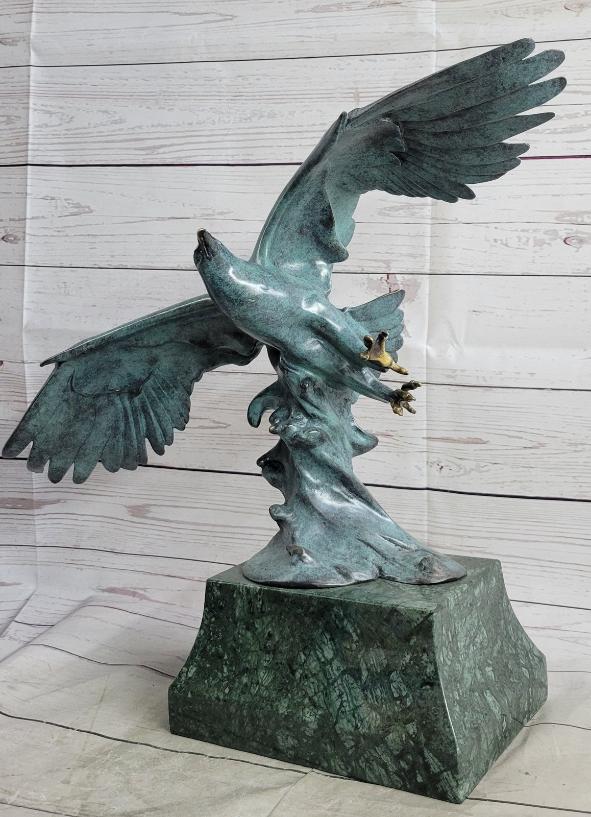 Art Deco Hot Cast Collectible Falcon Eagle Bronze Sculpture Marble Base Statue