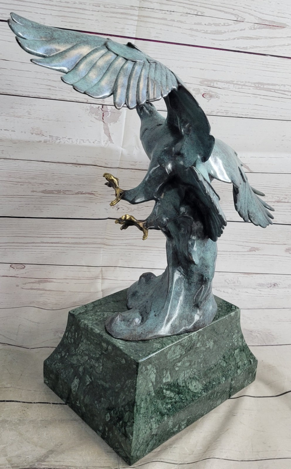 Art Deco Hot Cast Collectible Falcon Eagle Bronze Sculpture Marble Base Statue