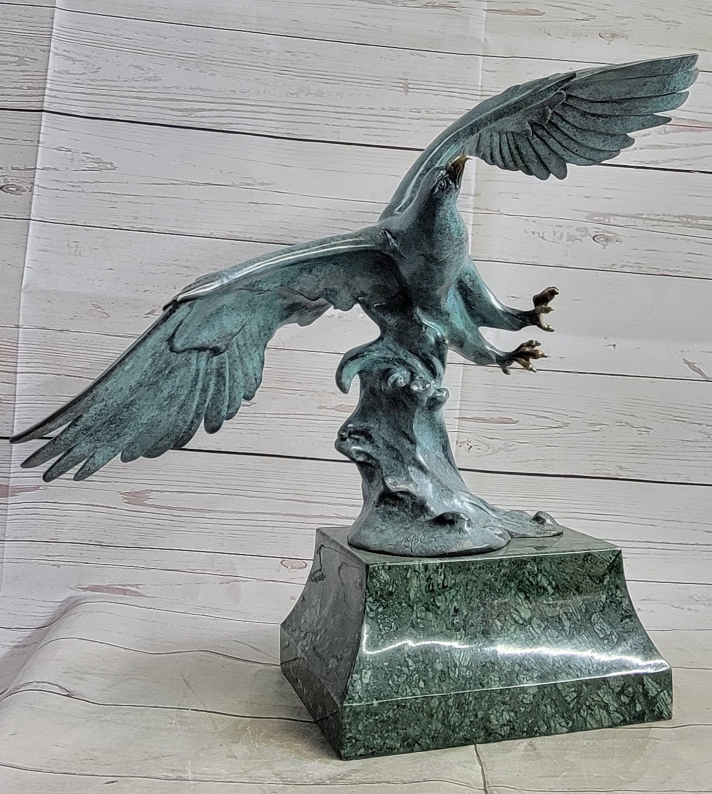 Art Deco Hot Cast Collectible Falcon Eagle Bronze Sculpture Marble Base Statue