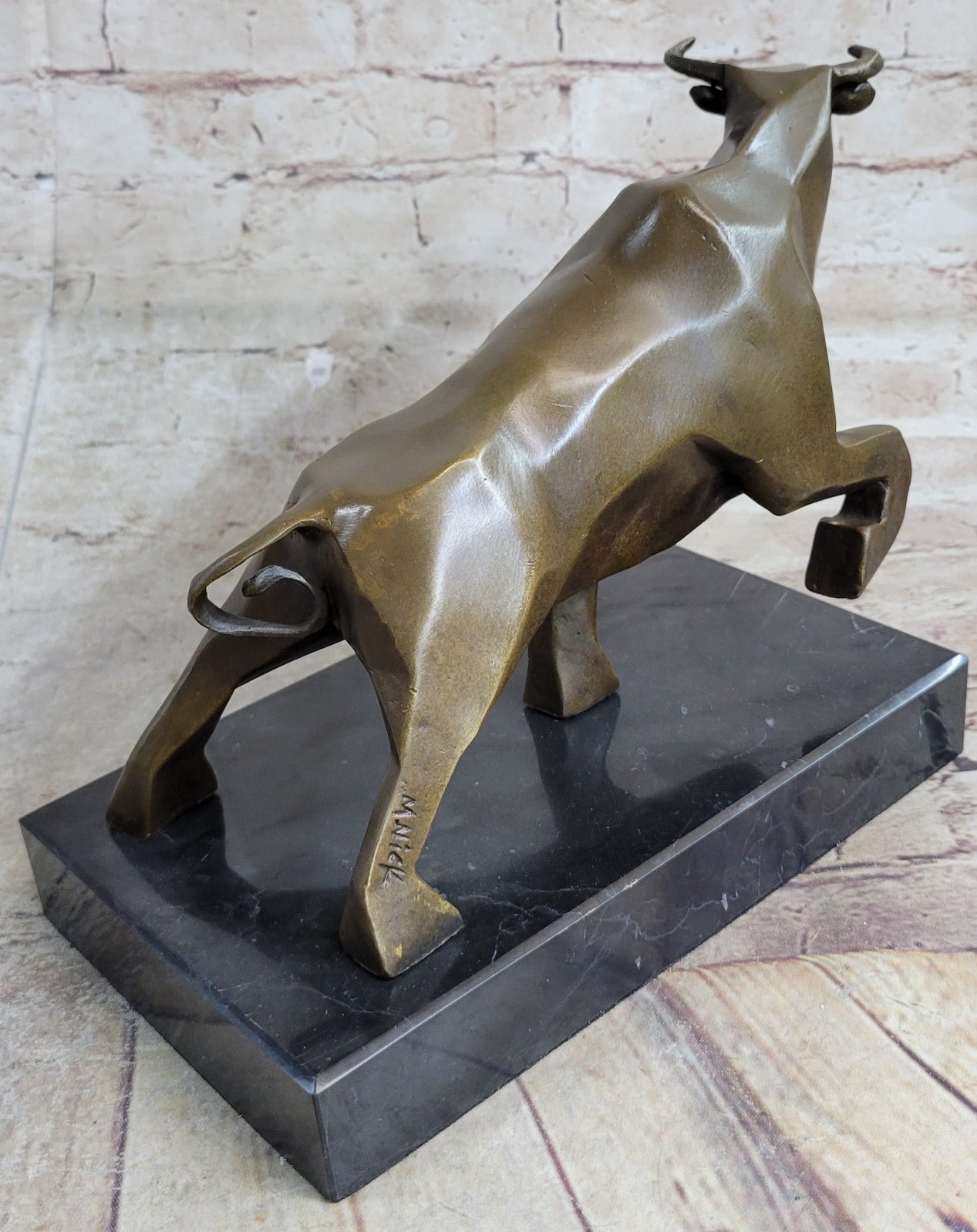 100% Genuine Bronze Bull Head Bust Sculpture Marble Base Figurine Figure Sale