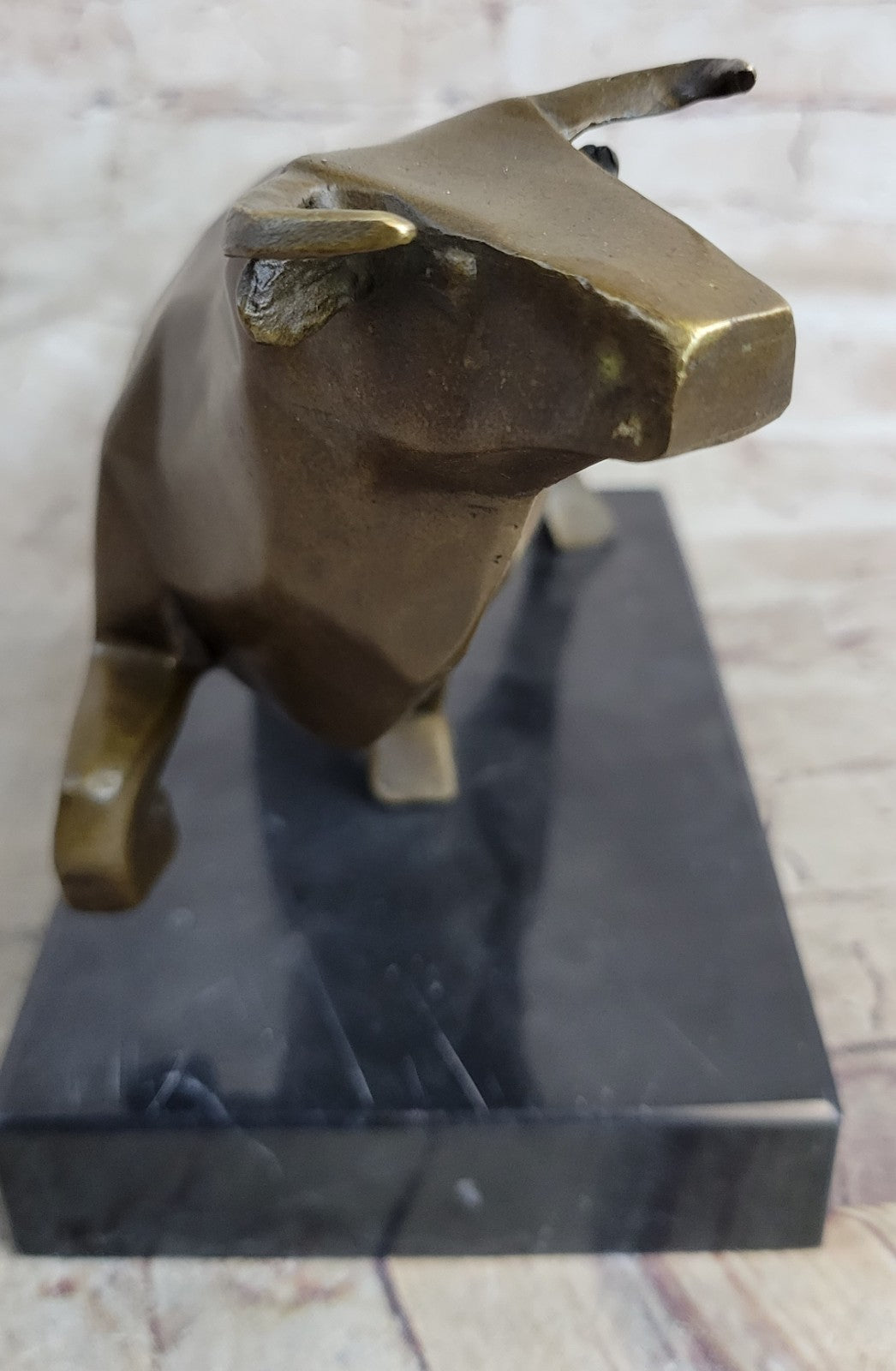 100% Genuine Bronze Bull Head Bust Sculpture Marble Base Figurine Figure Sale