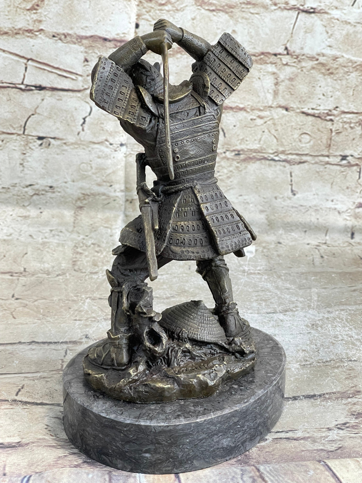 Vintage RARE Signed Kamiko Solid Bronze Samurai Art Deco Marble Base Figurine