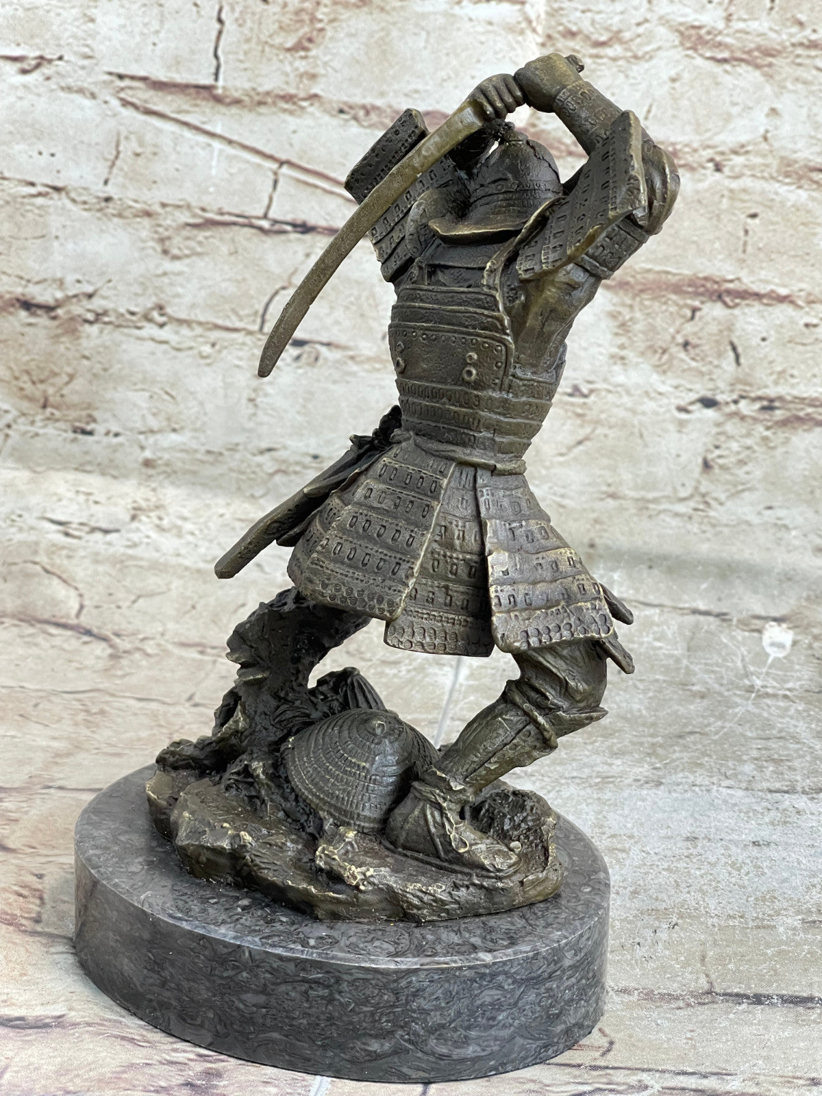 Vintage RARE Signed Kamiko Solid Bronze Samurai Art Deco Marble Base Figurine