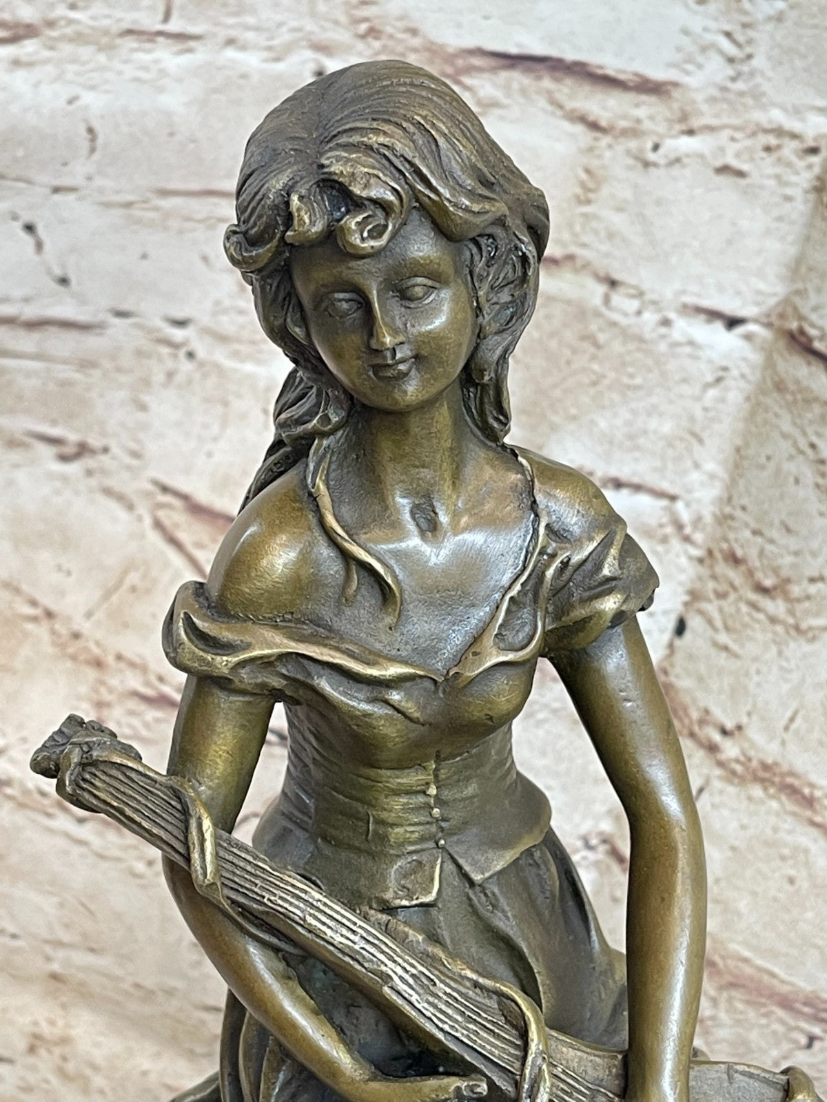 Vintage Art Nouveau Female Banjo Player Musician Music Lover Bronze Artwork