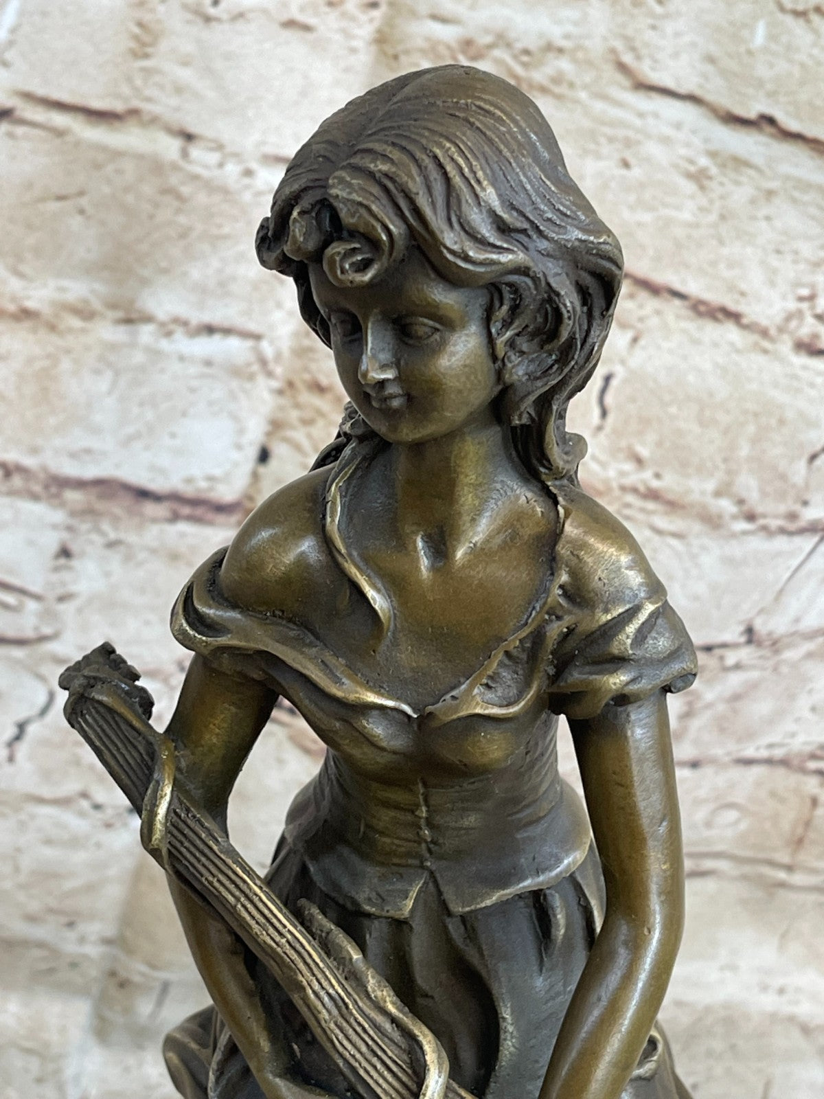 Vintage Art Nouveau Female Banjo Player Musician Music Lover Bronze Artwork