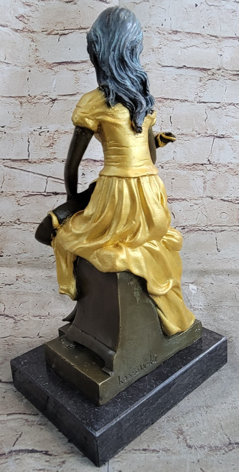 Female Banjo Player Genuine Solid Bronze Sculpture Marble Statue Figurine Sale