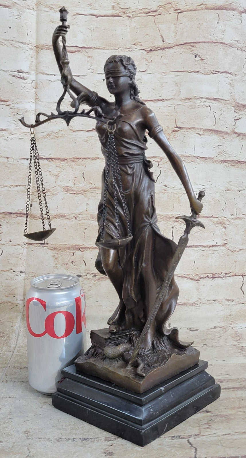 Real Bronze Statue with Marble Lady Blind Justice Scales Sculpture Artwork Sale