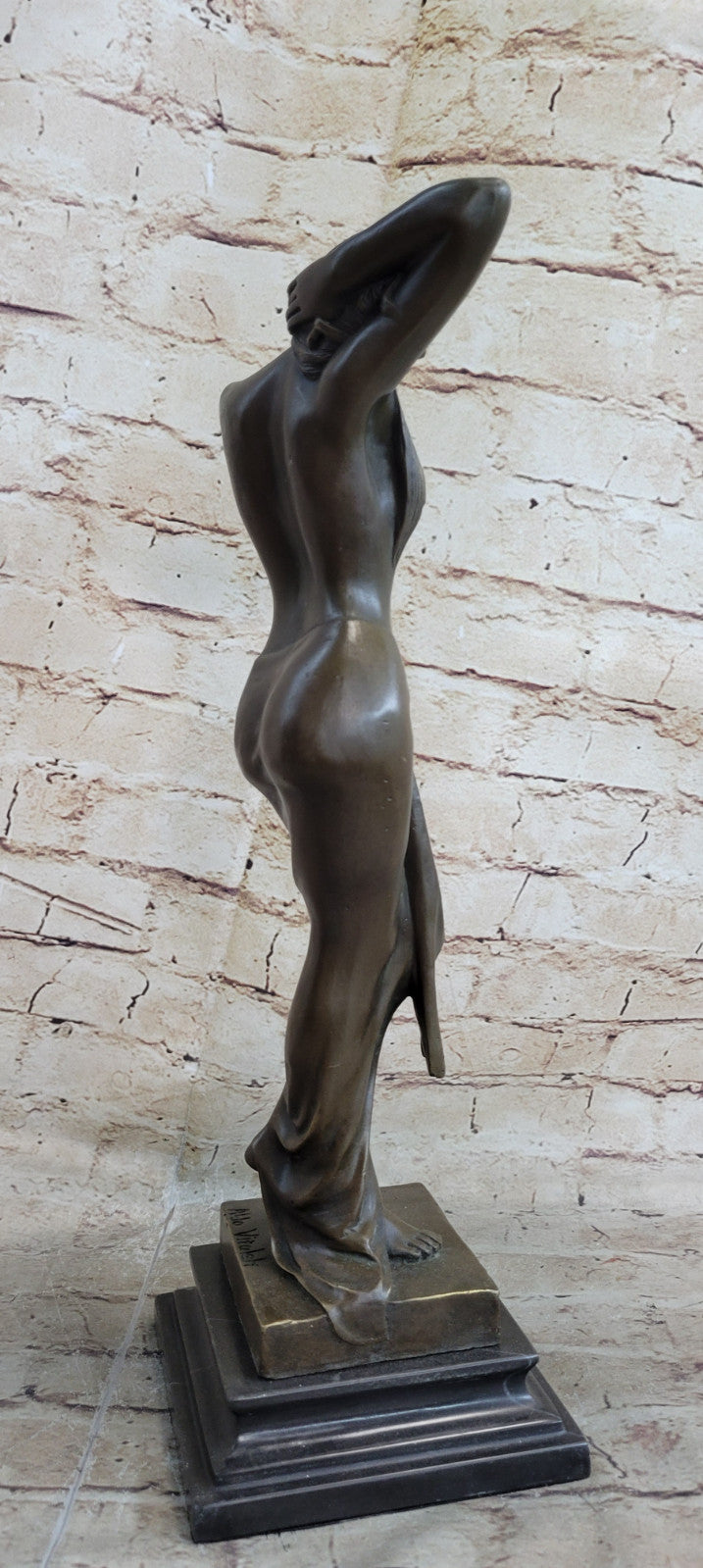 Signed Real Aldo Vitaleh 1920 Style Model Bronze Sculpture Marble Statue Nude