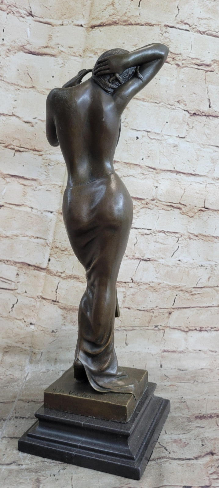 Signed Real Aldo Vitaleh 1920 Style Model Bronze Sculpture Marble Statue Nude